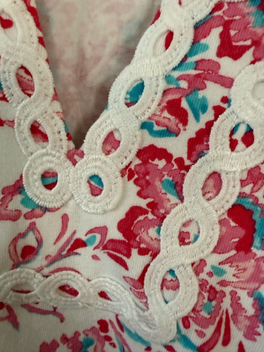 Talbots Pink Floral V-Neck Lace Trim Tunic - Picture 2 of 7